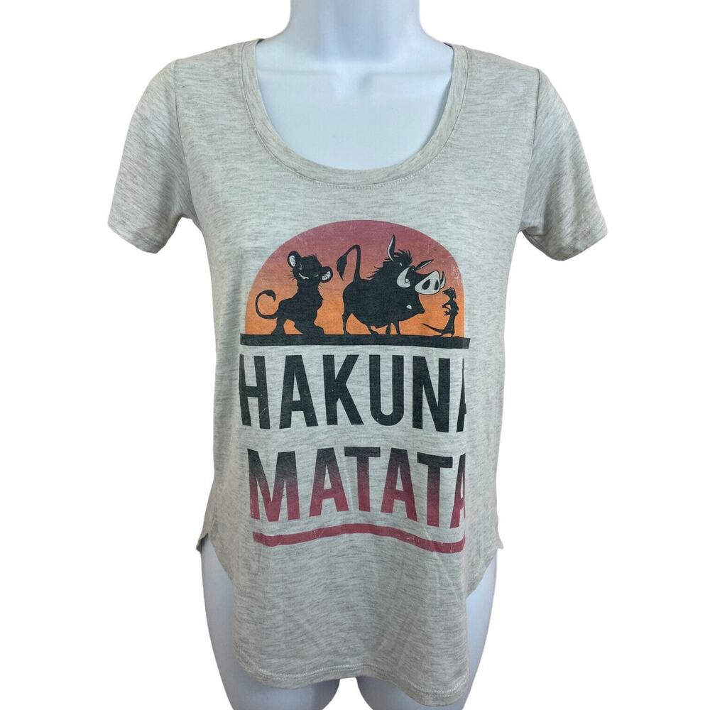 Disney The Lion King Hakuna Matata Shirt Sz XS Gray Short Sleeve Top Pumba Timon